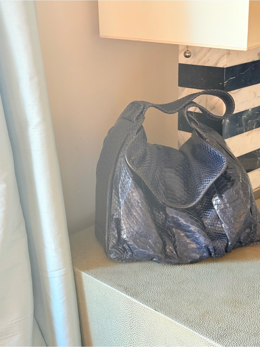 ZAGLIANI Midnight Blue Python Snakeskin Hand/Shoulder Bag - Picture 3 of 13
